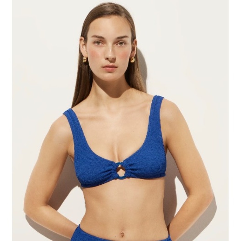 NWT J Crew Bikini Top Medium Cobalt Blue Smocked Ring Resort Coastal